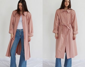 Rose Pink Minimal Trench- S/M, Duster Jacket 90s Vintage Spring Coat