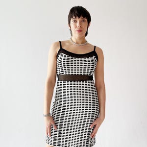 Y2k BLACK & WHITE DRESS- Vintage 3d Minidress Sheer Panel Sexy Going Out Club Rave Peekaboo g