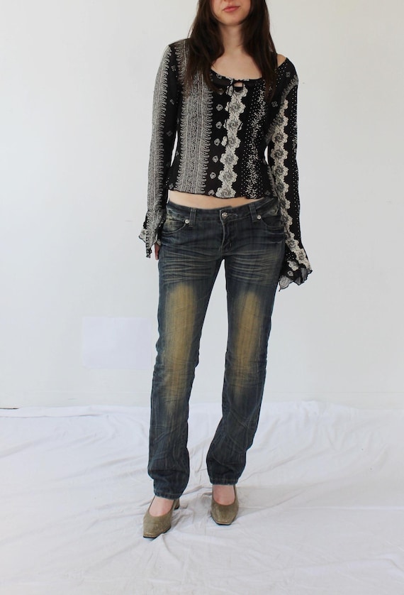 Y2K DISTRESSED JEANS- 90s Low Rise 30 Denim Low Rider Faded Vigor Pigeon Bootcut Straight r