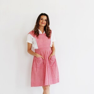 Plaid Gingham Pinafore Dress 50s, Vintage Apron, Retro Pinup 1 image 5