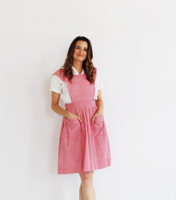 Plaid Gingham Pinafore Dress- 50s, Vintage Apron,… - image 5