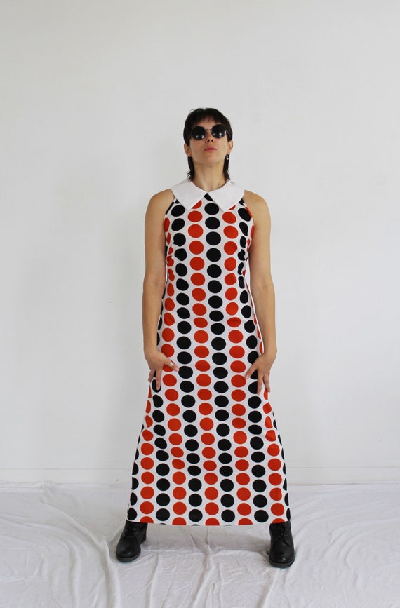 Polka Dot Op Art Maxi Dress- S/M, Marimekko Kusam… - image 8
