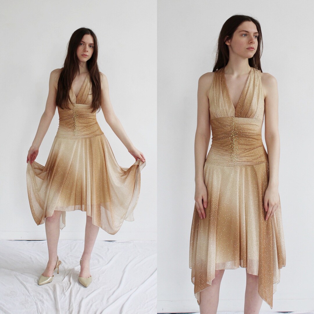 Vintage Gold Slinky Occasion Dress XS/S