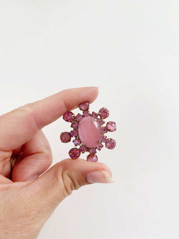 Blush Pink Rhinestone Starburst Earrings- Vintage… - image 9