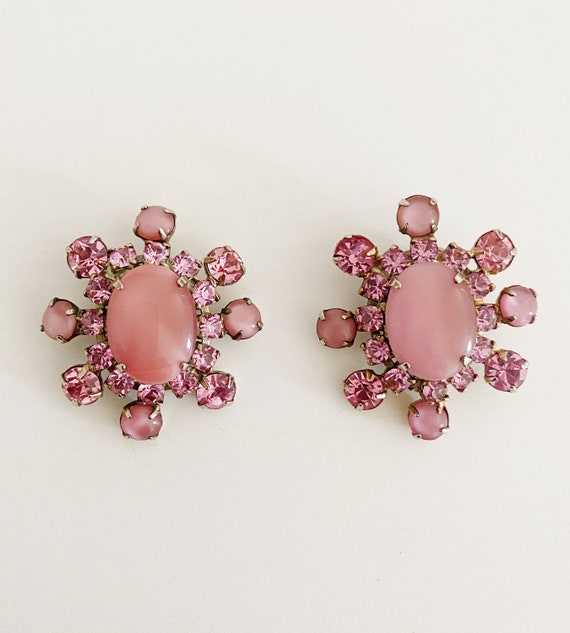 Blush Pink Rhinestone Starburst Earrings- Vintage… - image 8