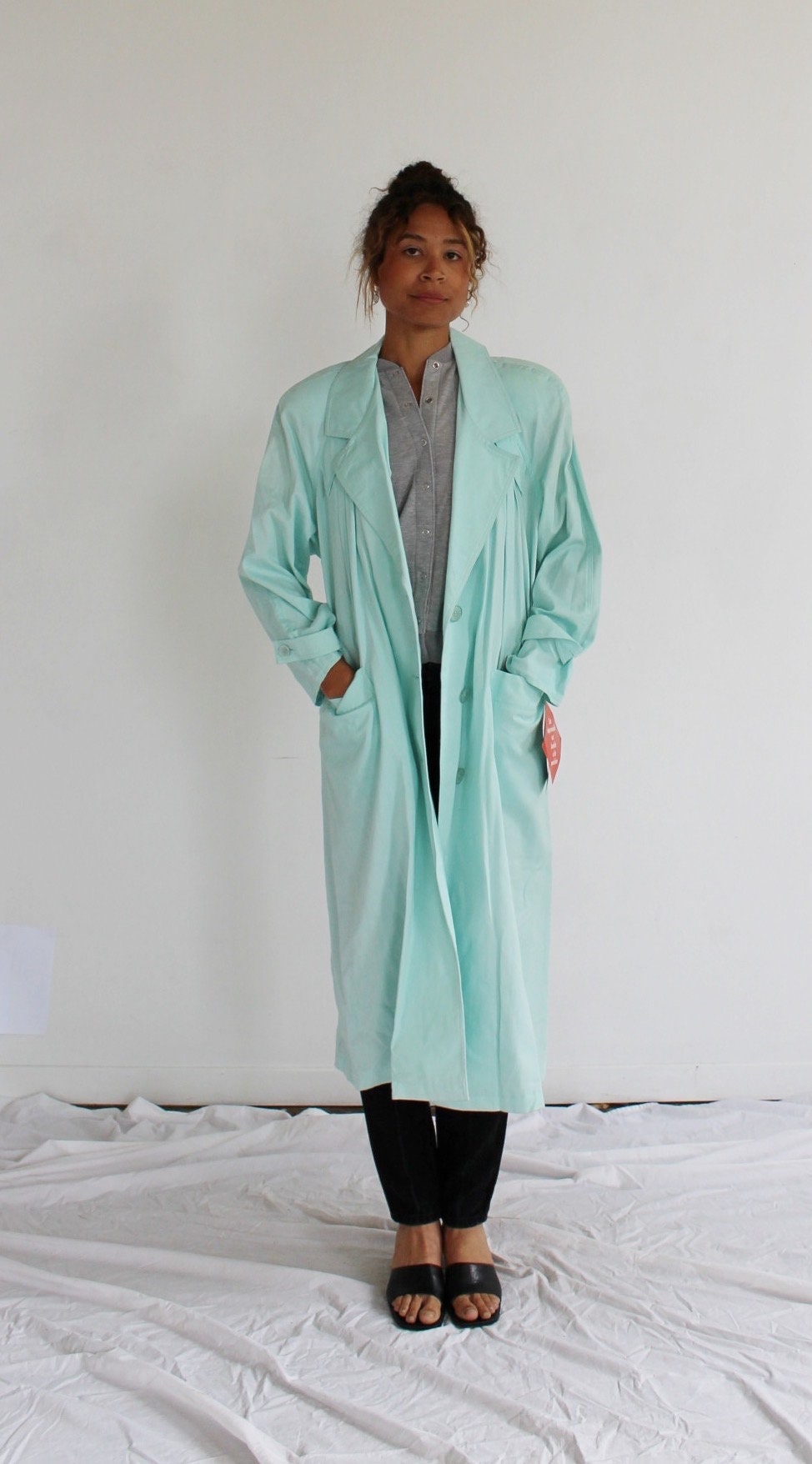 Teal Blue Duster Jacket- M/L, Deadstock 80s Vintage Unisex Chore
