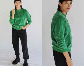 BLASSPORT Clover Velvet Crewneck- M/L, Cozy Green Designer Vintage B