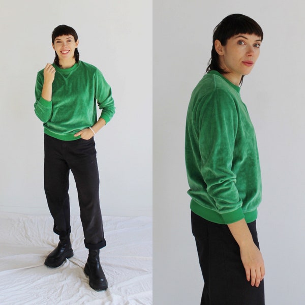 BLASSPORT Clover Velvet Crewneck- M/L, Cozy Green Designer Vintage B