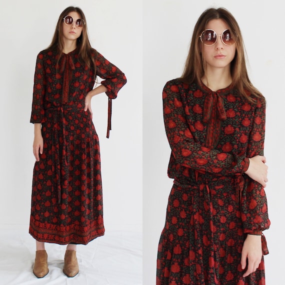 TREACY LOWE BOHEMIAN Silk Red Floral Dress Outfit… - image 2