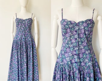 LAURA ASHLEY Floral Summer Dress- 12, uk 14, Purple Tank Loose Breezy 90s Cottagecore