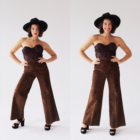 70s Leather Flare Pants 28, Brown Suede, Vintage Wideleg Gaucho, Boho  Hippie 6 -  Canada