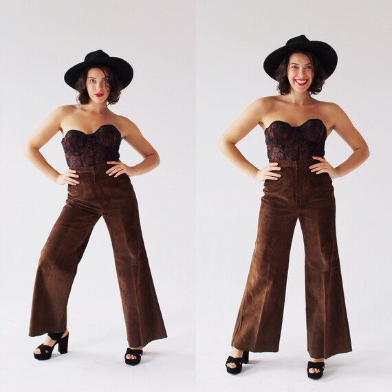 Brown suede flare pants