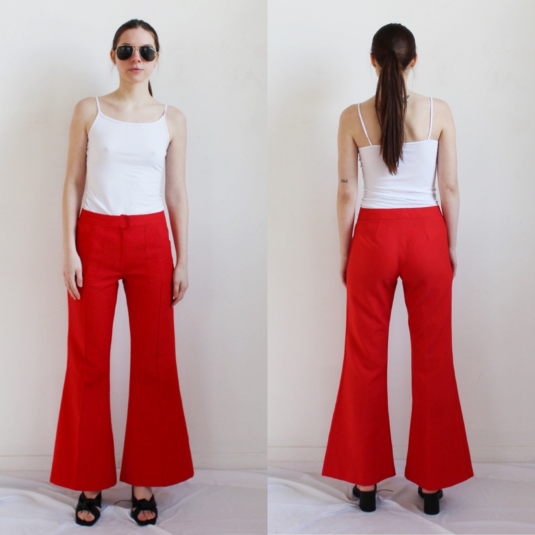 Casual Vintage Flare Pants For Women Solid Color Disco Dance 70's Bell  Bottom Hippie Pants