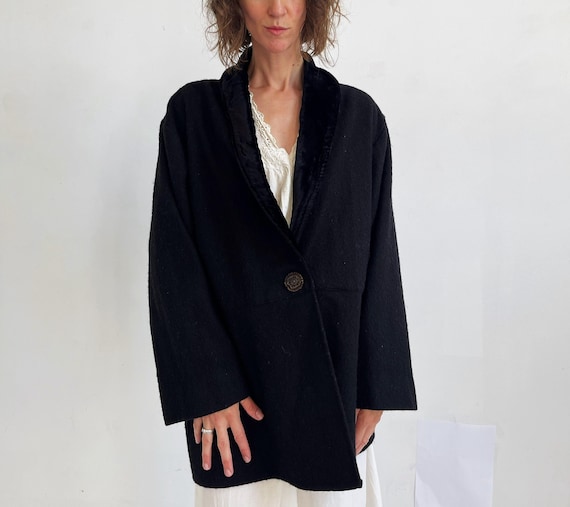 APRIL CORNELL JACKET- Vintage 90s Black Wool Velvet Witchy
