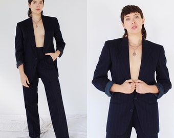 Mani GIORGIO ARMANI Navy Suit- S/M, Designer Wool Pinstripe Set