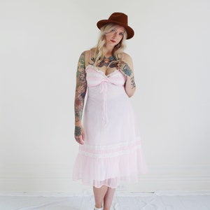 Retro Frilly Pink Nightie- L, 1960s Vintage Lingerie, Boudoir Slip Dress 6/7