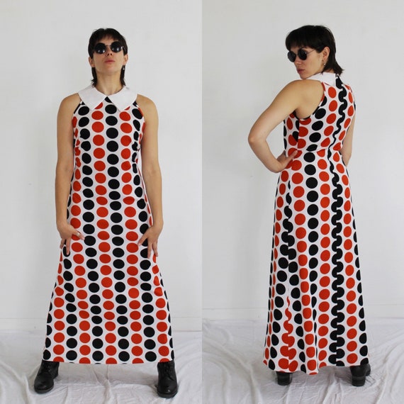 Polka Dot Op Art Maxi Dress- S/M, Marimekko Kusam… - image 9