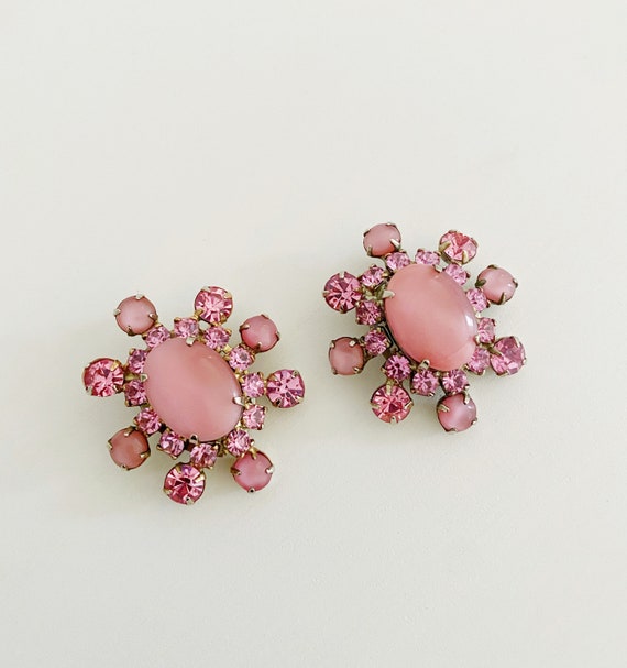 Blush Pink Rhinestone Starburst Earrings- Vintage… - image 4