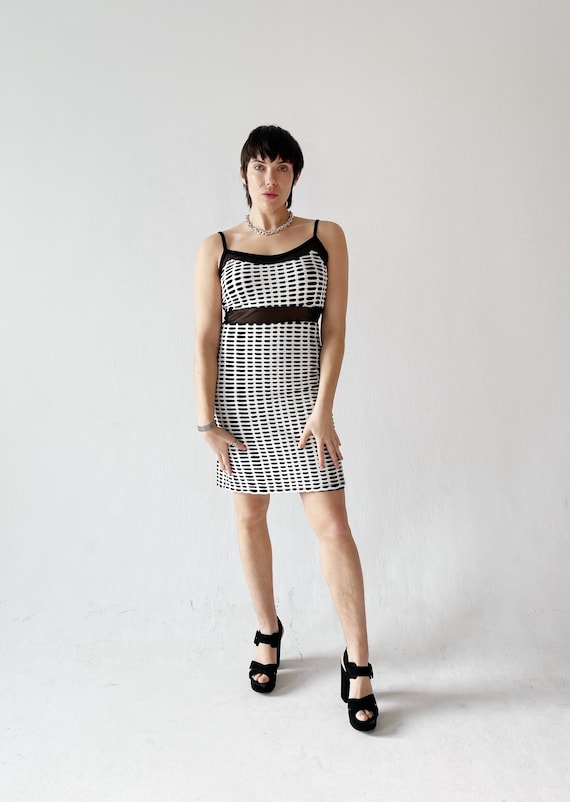 Y2K Black & White Mini Dress  Sheer Panel Rave Clubwear - Etsy