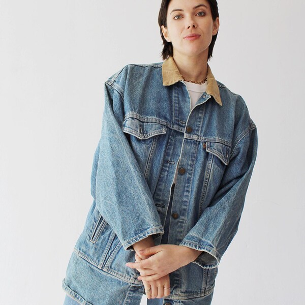 LEVIS DENIM JACKET- Vintage 90s Beige Tab Chore Coat l