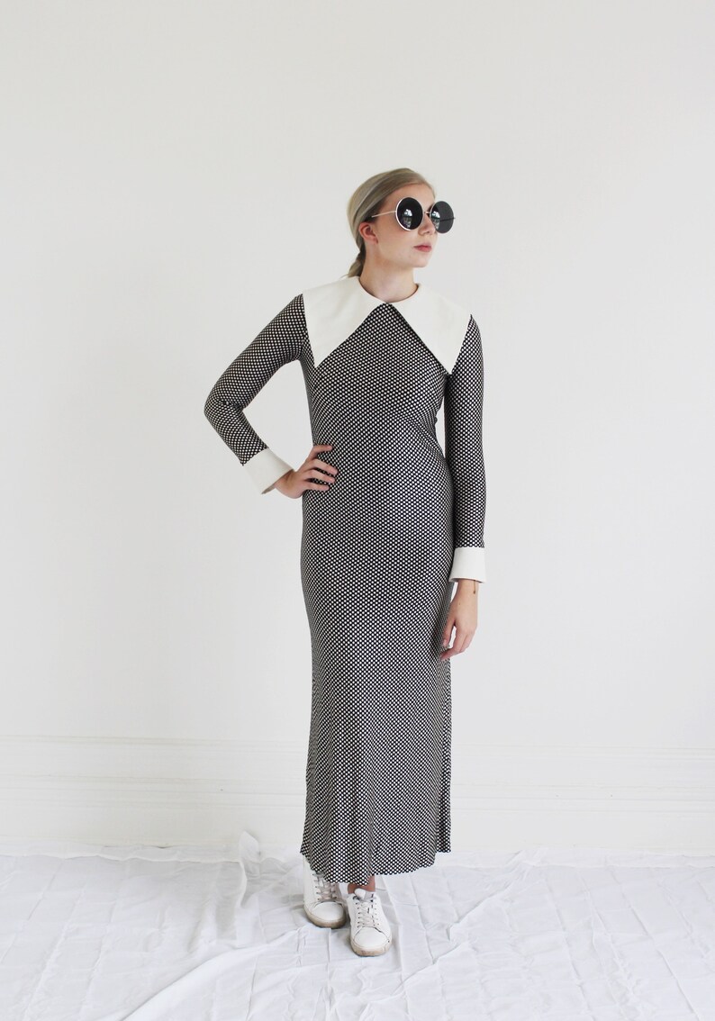 Bib Pointed Collar Polka Dot Maxi Dress- SM Vintage Rosemary\u2019s Baby Cuffs