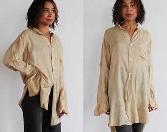 RAW SILK BLOUSE- Long Body Oversized Shakespeare Renaissance pirate shirt Large