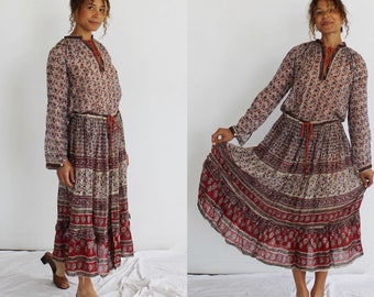 Gauze Indian Cotton Set- Skirt & Blouse, 60s Boho Hippie, Gauzy Festival Groovy Outfit