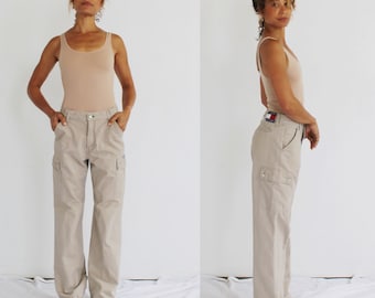 TOMMY JEANS Cargo Pants- 29, Unisex 90s Y2K Taupe Beige Wideleg Hilfiger Jeans