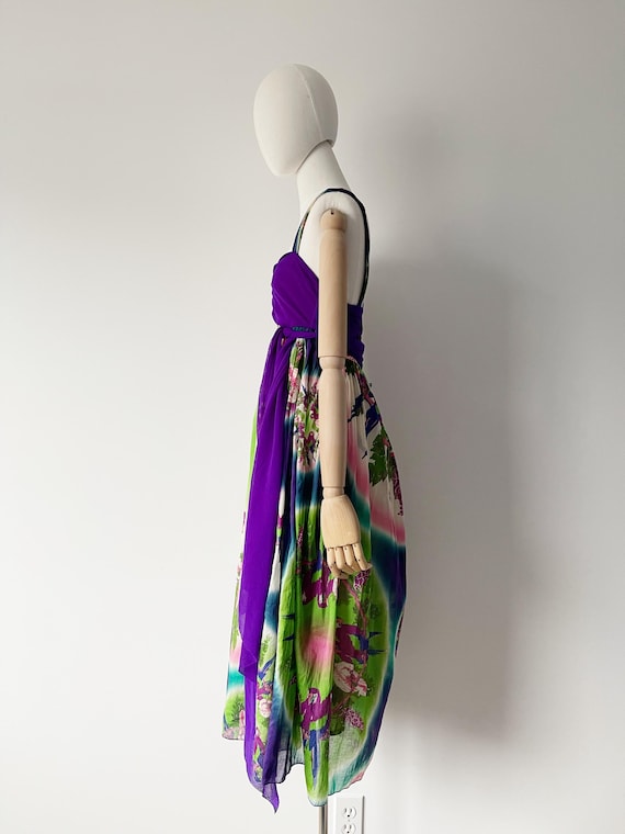 JEAN PAUL GAULTIER Soleil Parrot Dress- Large, Purple Mesh Strappy