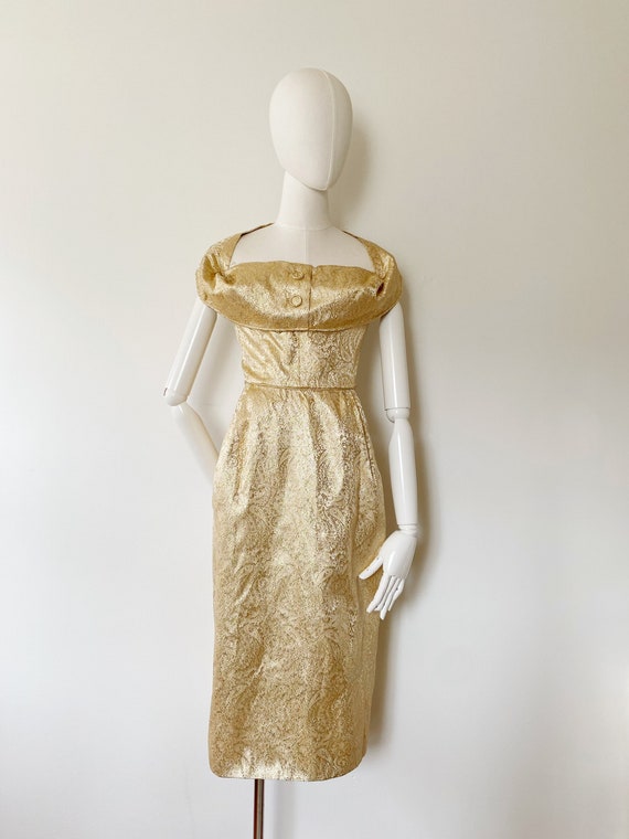 1950s BEAUMELLE Originals Gold Wiggle Dress- 28, … - image 8