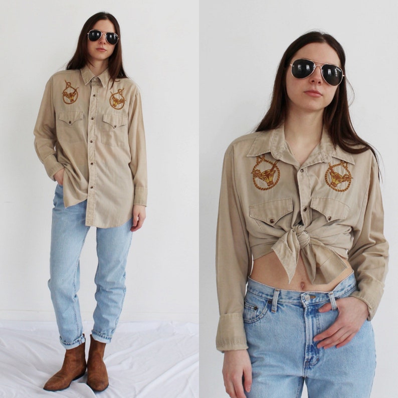 Western Rodeo Shirt-Broded Bull 70s vintage Snap Button Top D image 1