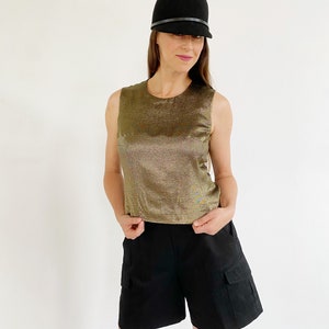 Metallic Louis FERAUD Gold Tank Top- 6, S/M, Sleeveless Designer Blouse