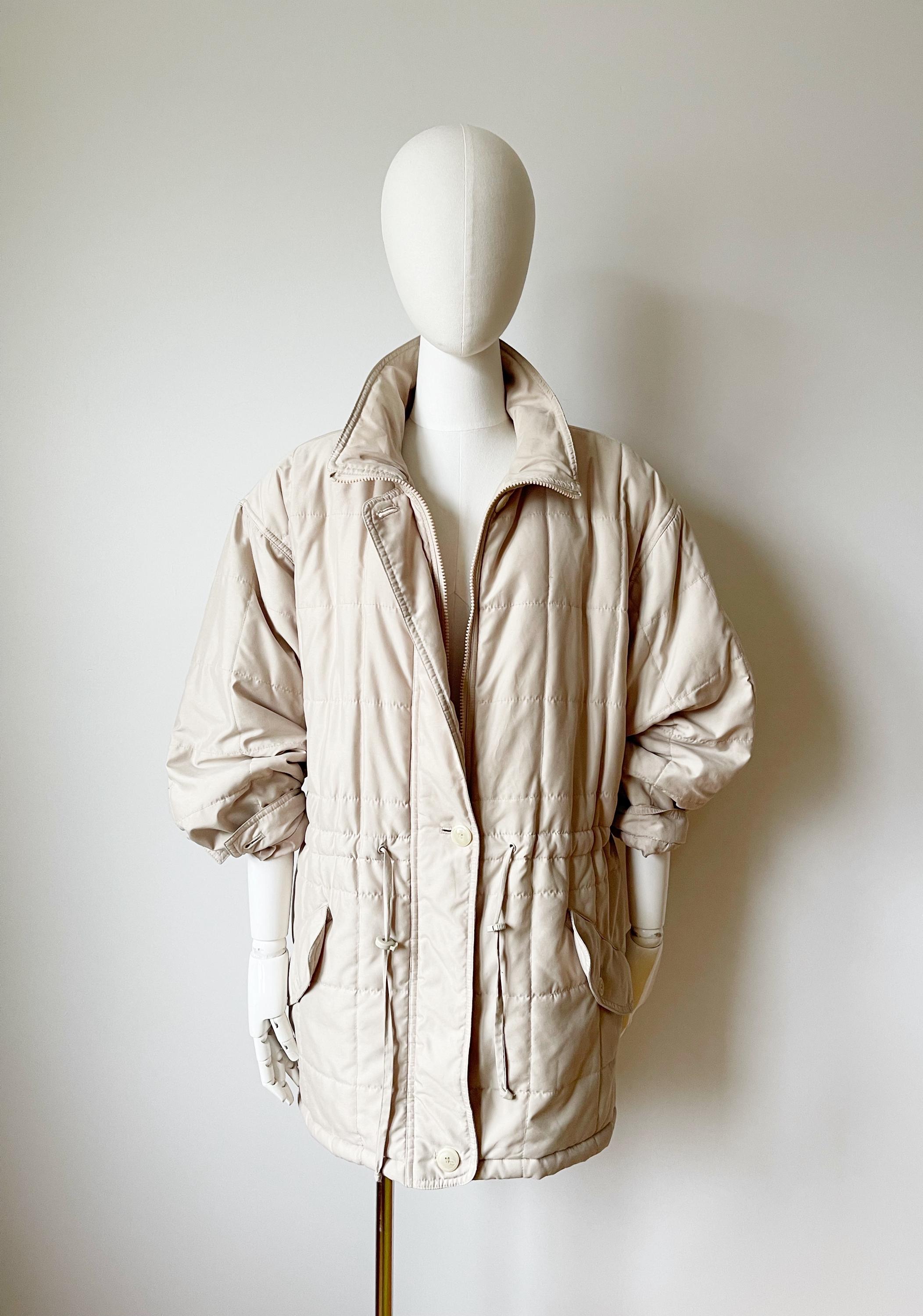 BEIGE QUILTED JACKET- M, 90s Minimal Oversized Puffer Puffy