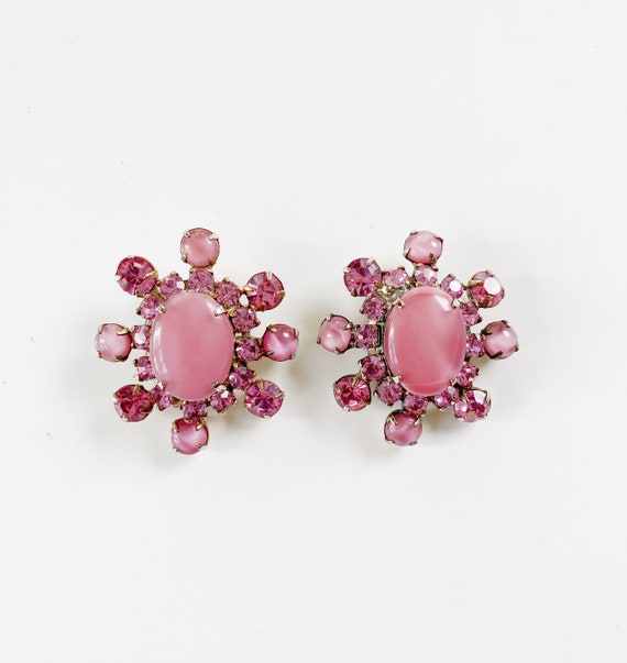 Blush Pink Rhinestone Starburst Earrings- Vintage… - image 3