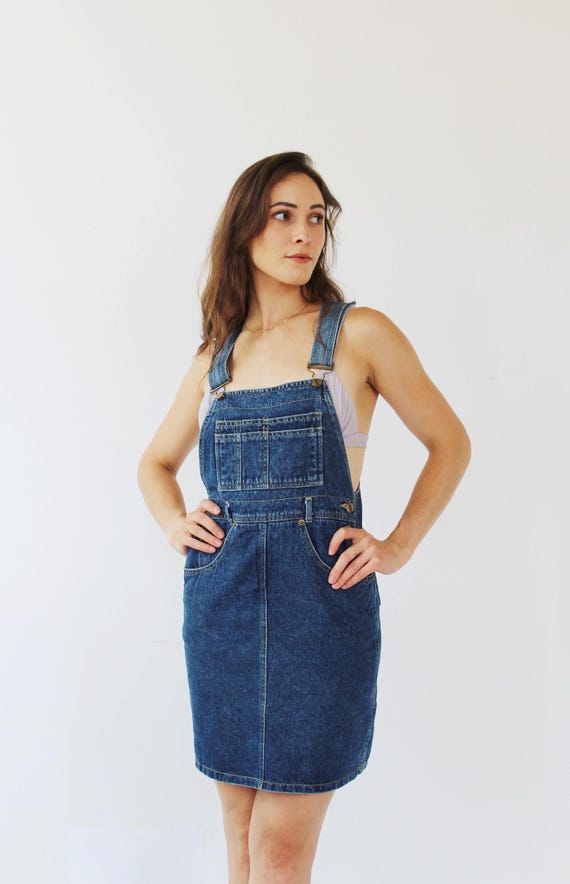 90s Denim Overall Dress - Mini Jean Pinafore, Size Small r