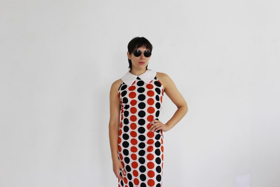 Polka Dot Op Art Maxi Dress- S/M, Marimekko Kusam… - image 6