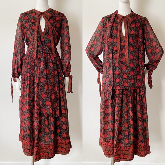 TREACY LOWE BOHEMIAN Silk Red Floral Dress Outfit… - image 10
