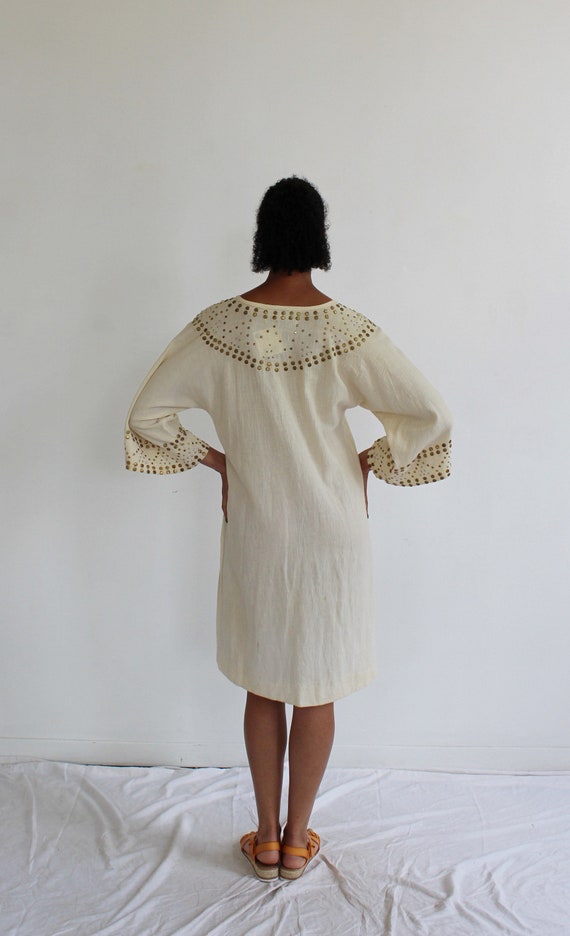 Gold & Beige Cotton Tunic- L, Womens Vintage, Min… - image 7