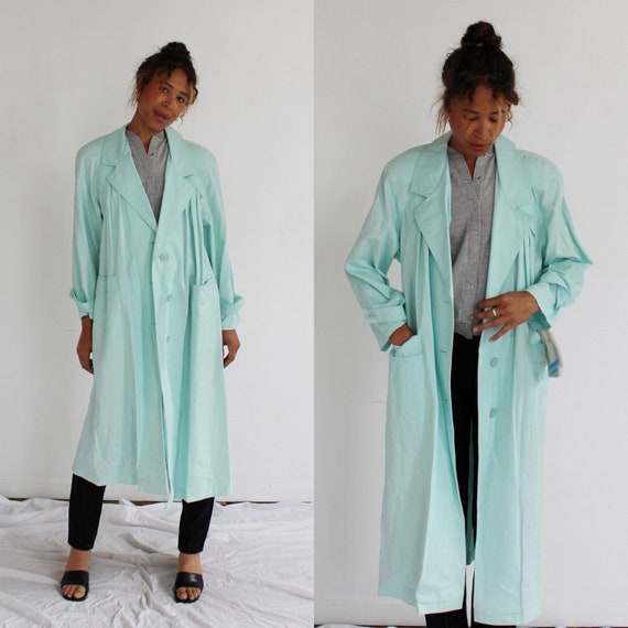 Teal Blue Duster Jacket M L Deadstock 80s Vintage Unisex Chore