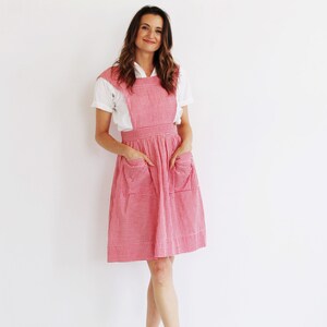 Plaid Gingham Pinafore Dress 50s, Vintage Apron, Retro Pinup 1 image 2