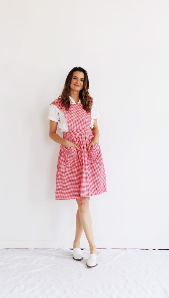 Plaid Gingham Pinafore Dress- 50s, Vintage Apron,… - image 2