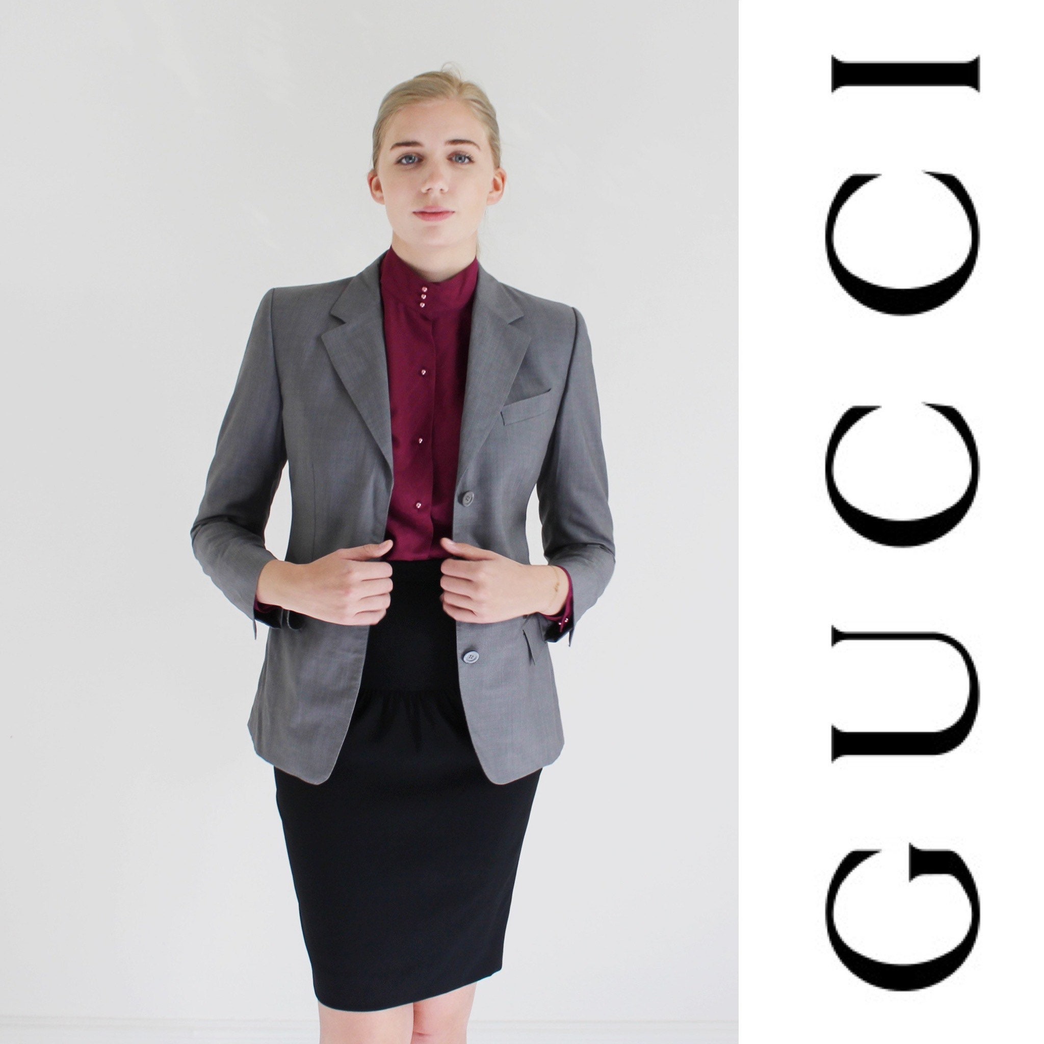 GUCCI Grey Blazer 42 Designer Suit Jacket Wool Silk -  Israel