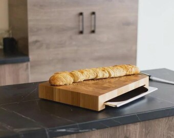 Stirnholz-Schneidebrett aus Eiche mit herausziehbarer Edelstahlschale – Funktion trifft Design (38 × 29 cm)