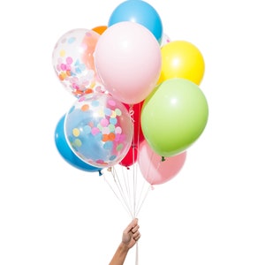 Rainbow Party Balloons | Includes 3 Confetti Balloons | 12 count