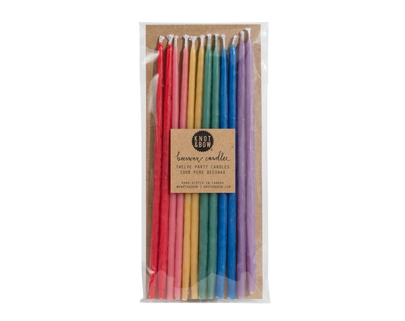 Birthday Candles Hand-dipped Beeswax Tall Natural Rainbow