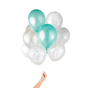 Mermaid Party Balloons | Includes 3 Iridescent Confetti Balloons | 12 count
