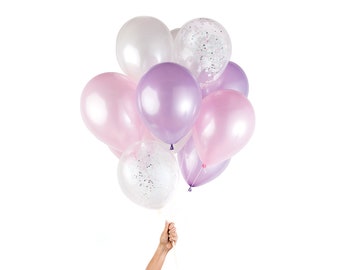 Unicorn Party Balloons | Includes 3 Iridescent Confetti Balloons | 12 count
