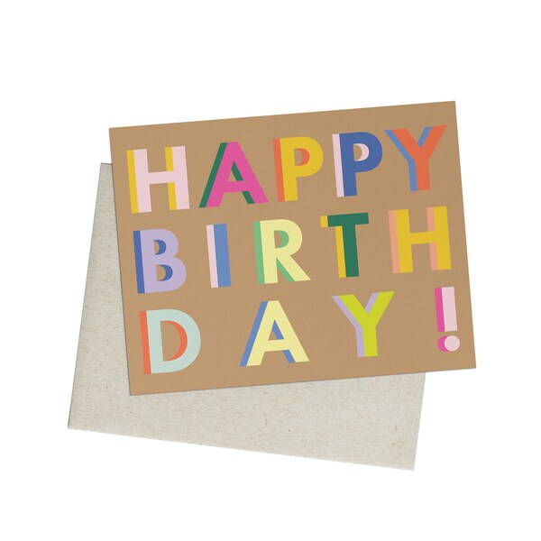Happy Birthday Multicolor Shadow Greeting Card