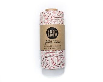 Red + Natural Glitter Twine | 100 Yards