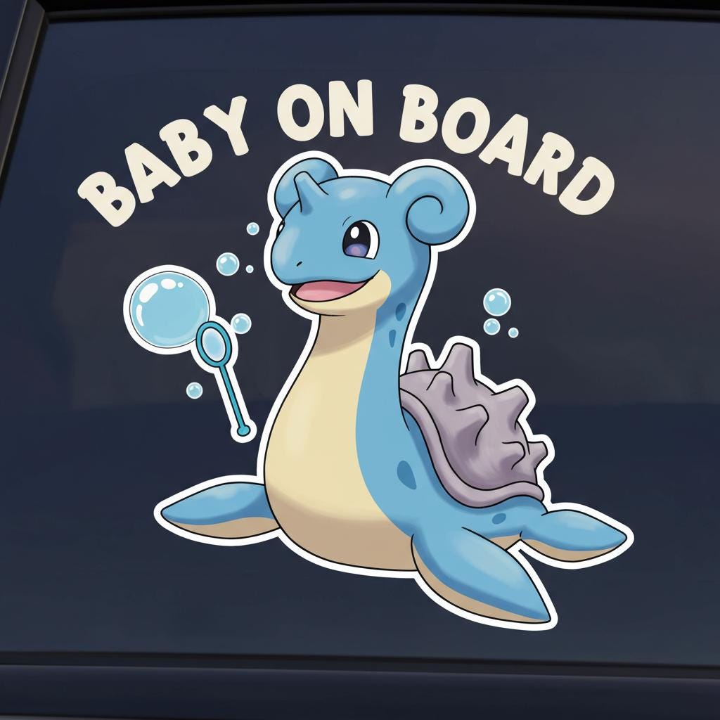 LAPRAS BABY On BOARD Sticker - Car Decal, Cute Vinyl, Anime Fan Gift, Weatherproof, New Parent, Car Window, Baby Shower, Cute Design